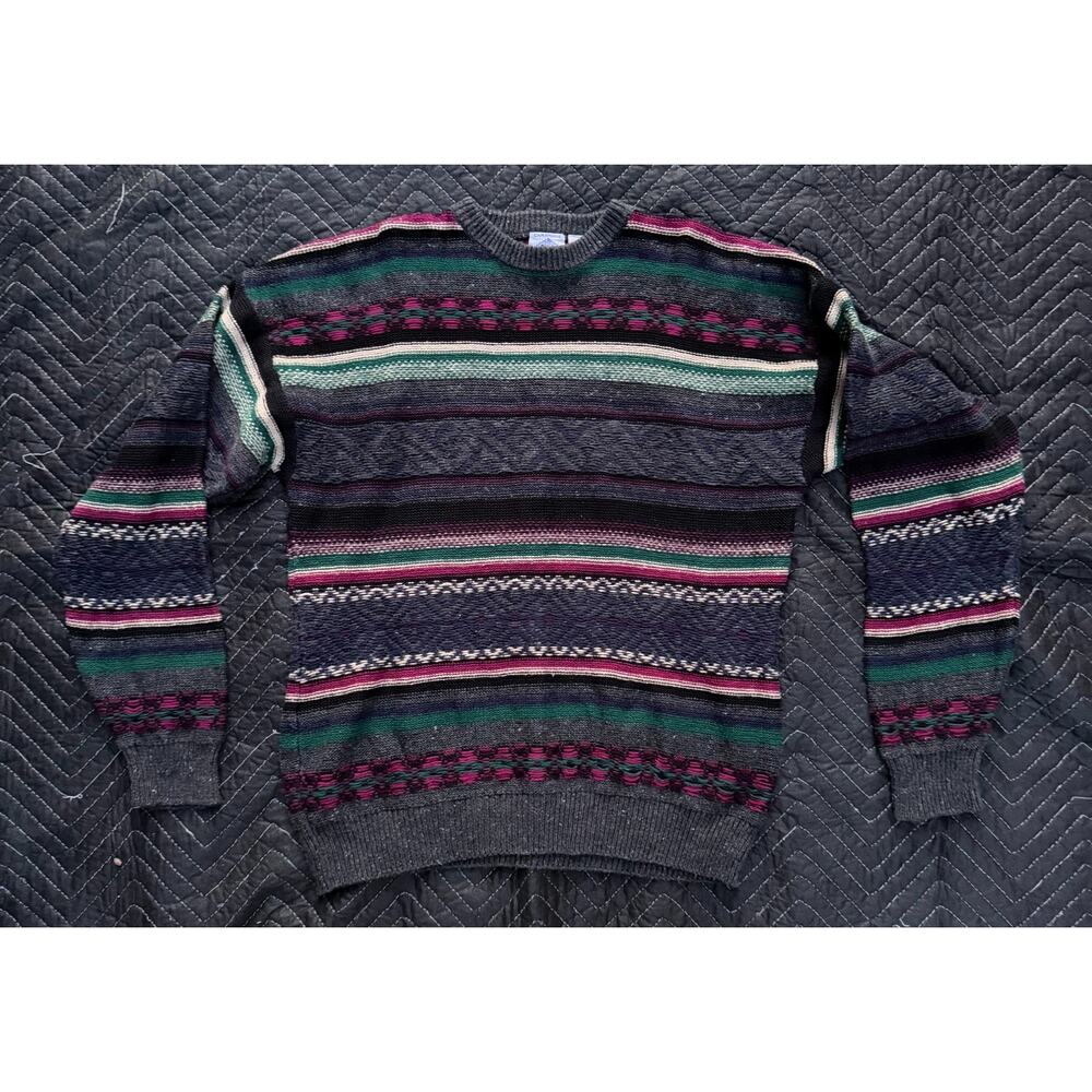 Vtg 80s 90s Cambridge‎ Classic Unisex Knit Sweater Geometric Grandpa Core Lg - Picture 5 of 5